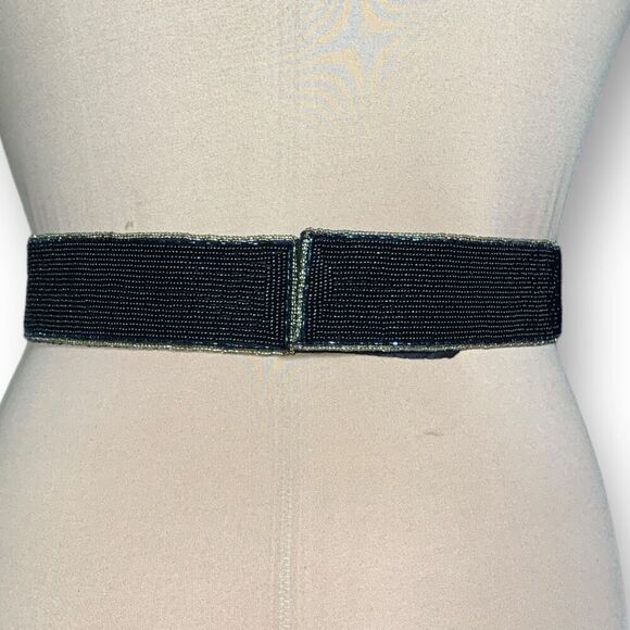 Vintage La Regale Belt Wide Black Multicolor Metallic Beaded Handmade Statement - Picture 7 of 14